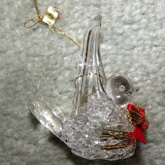 Vintage Clear Spun Glass Small Bird Hanging Christmas Holiday Ornament - Picture 5 of 9